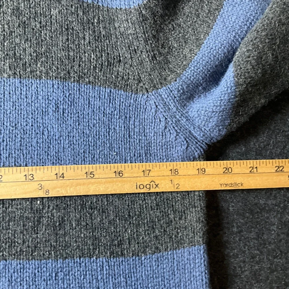 Banana Republic Cardigan Sweater Mens M Gray Blue Striped Full Zip Mock Neck